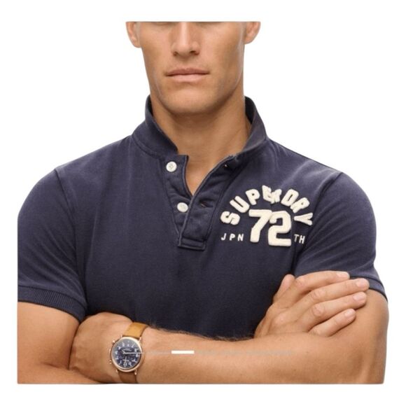 Superdry Vintage Athletic Polo Shirt Eclipse Navy Blue XL - Picture 4 of 14
